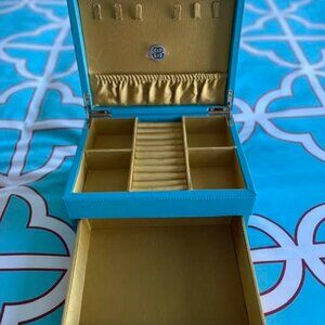 Nordstrom Turquoise and Gold faux leather jewelry box with drawer new